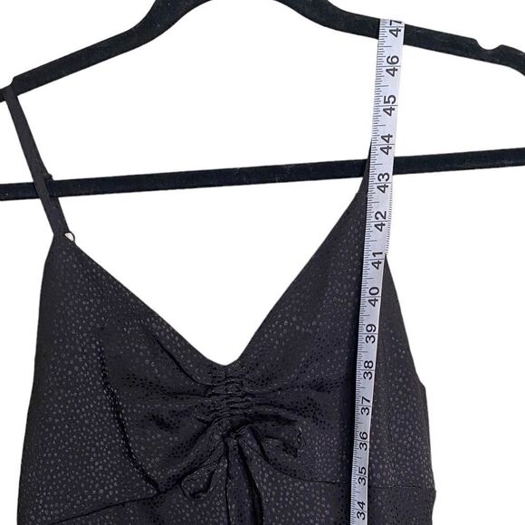 Y2K Black Satin Babydoll Midi Slip Dress Ruched Bust Whimsigoth Dark Romantic - Picture 7 of 10